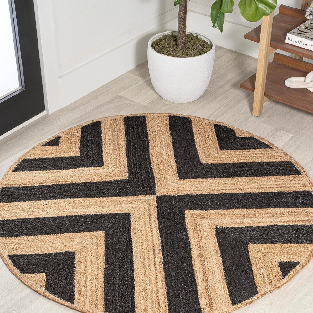 image:imageJONATHAN Y TwoTone Chevron Jute CreamNatural 5 Round Indoor Area Rug Piper Cottage Modern EasyCleaning for Living Room Bedroom Kitchen Pet Friendly NonShedding RNF111B5RBlackNatural