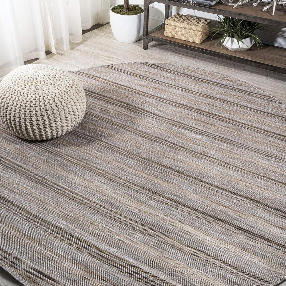 image:imageJONATHAN Y Wide Stripe Indoor Outdoor Round Area Rug 6 Ft BrownNatural Bo Modern Farmhouse for Backyard Patio Porch EasyCleaning High Traffic PetFriendly NonShedding TSN101A6R67 Round