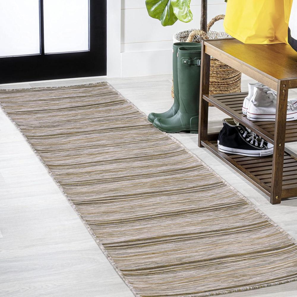 image:imageJONATHAN Y Wide Stripe Indoor Outdoor Round Area Rug 6 Ft BrownNatural Bo Modern Farmhouse for Backyard Patio Porch EasyCleaning High Traffic PetFriendly NonShedding TSN101A6R22 x 8 Runner