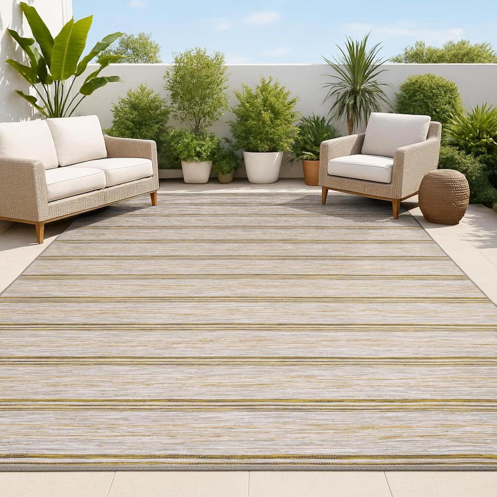 image:imageJONATHAN Y Wide Stripe Indoor Outdoor Round Area Rug 6 Ft BrownNatural Bo Modern Farmhouse for Backyard Patio Porch EasyCleaning High Traffic PetFriendly NonShedding TSN101A6R4 x 6 Rectangular