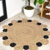 JONATHAN Y Ayana Two-Tone Jute Hippy Circle Natural/Cream 5′ Round Indoor Area Rug, Cottage, Coastal, Easy-Cleaning for Living Room, Bedroom, Kitchen, Pet Friendly, Non-Shedding (RNF107A-5R)(Natural/Black)