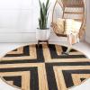 JONATHAN Y Two-Tone Chevron Jute Cream/Natural 5′ Round Indoor Area Rug, Piper, Cottage, Modern, Easy-Cleaning for Living Room, Bedroom, Kitchen, Pet Friendly, Non-Shedding (RNF111B-5R)(Black/Natural)