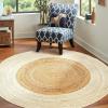 JONATHAN Y Two-Tone Jute Circle Cream/Natural 5′ Round Indoor Area Rug, Oceana Boho, Minimalist, Geometric, Easy-Cleaning for Living Room, Bedroom, Kitchen, Pet Friendly, Non-Shedding (RNF115A-5R)(6’1″ (Round))