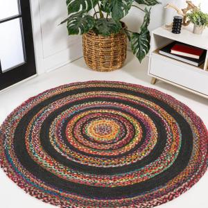 JONATHAN Y Abyss Braided Jute White/Multi 5′ Round Indoor Area Rug, Bohemian, Classic, Coastal, Easy-Cleaning for Living Room, Bedroom, Kitchen, Pet Friendly, Non-Shedding (RNF117B-5R)(Red)