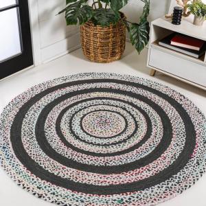 JONATHAN Y Abyss Braided Jute White/Multi 5′ Round Indoor Area Rug, Bohemian, Classic, Coastal, Easy-Cleaning for Living Room, Bedroom, Kitchen, Pet Friendly, Non-Shedding (RNF117B-5R)(White)