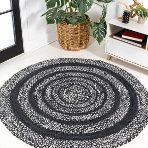 JONATHAN Y Abyss Braided Jute White/Multi 5′ Round Indoor Area Rug, Bohemian, Classic, Coastal, Easy-Cleaning for Living Room, Bedroom, Kitchen, Pet Friendly, Non-Shedding (RNF117B-5R)(Black)