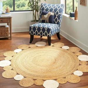 JONATHAN Y Ayana Two-Tone Jute Hippy Circle Natural/Cream 5′ Round Indoor Area Rug, Cottage, Coastal, Easy-Cleaning for Living Room, Bedroom, Kitchen, Pet Friendly, Non-Shedding (RNF107A-5R)(Natural/Cream)