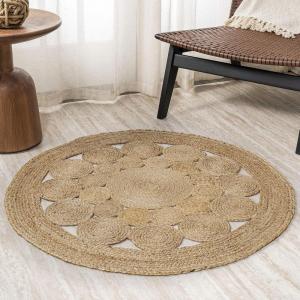 JONATHAN Y Cassia Jute Boho Circle Natural 5′ Round Indoor Area Rug, Natural-Fibers, Geometric, Easy-Cleaning for Living Room, Bedroom, Kitchen, Pet Friendly, Non-Shedding (RNF100A-5R)(4′ (Round))