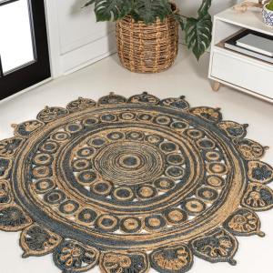 JONATHAN Y Flora Medallion Jute Blue/Natural 5′ Round Indoor Area Rug, Bohemian, Contemporary, Easy-Cleaning for Living Room, Bedroom, Kitchen, Pet Friendly, Non-Shedding (RNF118A-5R)(5′ (Round))