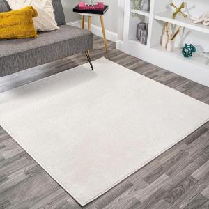 JONATHAN Y Haze Solid Low-Pile Cream 5×5 Square Indoor Area Rug, Coastal,Bohemian,Minimalist,Classic, Easy-Cleaning for Living Room,Bedroom,Kitchen,Pet Friendly,Non-Shedding (SEU100T-5SQ)