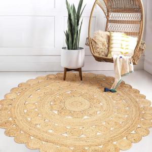JONATHAN Y Jute Medallion Circle Natural 5′ Round Indoor Area Rug, Daisy Hippy, Geometric, Cottage, Easy-Cleaning for Living Room, Bedroom, Kitchen, Pet Friendly, Non-Shedding (RNF114A-5R)(4’1″ (Round))
