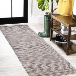 JONATHAN Y Pinstripe Indoor Outdoor Round Area Rug 6 Ft Brown/Natural, Finn Modern Farmhouse for Backyard, Patio, Porch, Easy-Cleaning, High Traffic, Pet-Friendly, Non-Shedding (TSN102B-6R)(Dark Gray/Blue)