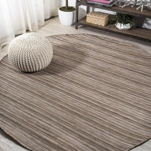 JONATHAN Y Pinstripe Indoor Outdoor Round Area Rug 6 Ft Natural/Brown, Finn Modern Farmhouse for Backyard, Patio, Porch, Easy-Cleaning, High Traffic, Pet-Friendly, Non-Shedding (TSN103A-6R)(6’7″ (Round))