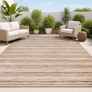 JONATHAN Y Pinstripe Indoor Outdoor Round Area Rug 6 Ft Natural/Brown, Finn Modern Farmhouse for Backyard, Patio, Porch, Easy-Cleaning, High Traffic, Pet-Friendly, Non-Shedding (TSN103A-6R)(4′ x 6′ (Rectangular))