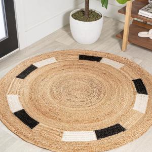 JONATHAN Y Porto Jute Circle Natural/Cream/Black 5′ Round Indoor Area Rug, Cottage, Geometric, Easy-Cleaning for Living Room, Bedroom, Kitchen, Pet Friendly, Non-Shedding (RNF106A-5R)(4’1″ (Round))