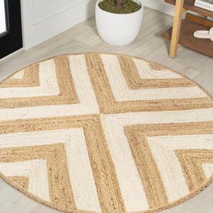 JONATHAN Y Two-Tone Chevron Jute Cream/Natural 5′ Round Indoor Area Rug, Piper, Cottage, Modern, Easy-Cleaning for Living Room, Bedroom, Kitchen, Pet Friendly, Non-Shedding (RNF111B-5R)(Cream/Natural)