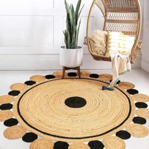 JONATHAN Y Two-Tone Jute Circle Medallion Black/Natural 5′ Round Indoor Area Rug, Aurora Hippy, Cottage, Easy-Cleaning for Living Room, Bedroom, Kitchen, Pet Friendly, Non-Shedding (RNF109A-5R)(5’1″ (Round))