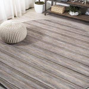 JONATHAN Y Wide Stripe Indoor Outdoor Round Area Rug 6 Ft Brown/Natural, Bo Modern Farmhouse for Backyard, Patio, Porch, Easy-Cleaning, High Traffic, Pet-Friendly, Non-Shedding (TSN101A-6R)(6’7″ (Round))