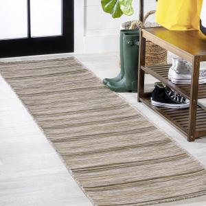 JONATHAN Y Wide Stripe Indoor Outdoor Round Area Rug 6 Ft Brown/Natural, Bo Modern Farmhouse for Backyard, Patio, Porch, Easy-Cleaning, High Traffic, Pet-Friendly, Non-Shedding (TSN101A-6R)(2’2″ x 8′ (Runner))