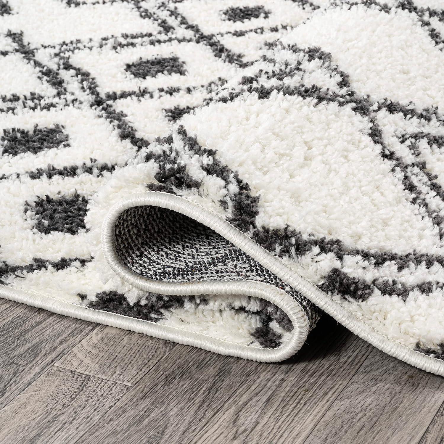 image:imageJONATHAN Y Caimari Moroccan Diamond Shag WhiteGray Runner Rug 2x8 Bohemian Contemporary EasyCleaning for Living Room Bedroom Kitchen Pet Friendly NonShedding MOH412A283 x 5 Rectangular