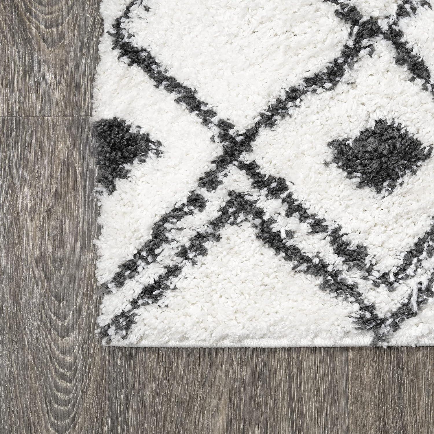 image:imageJONATHAN Y Caimari Moroccan Diamond Shag WhiteGray Runner Rug 2x8 Bohemian Contemporary EasyCleaning for Living Room Bedroom Kitchen Pet Friendly NonShedding MOH412A283 x 5 Rectangular