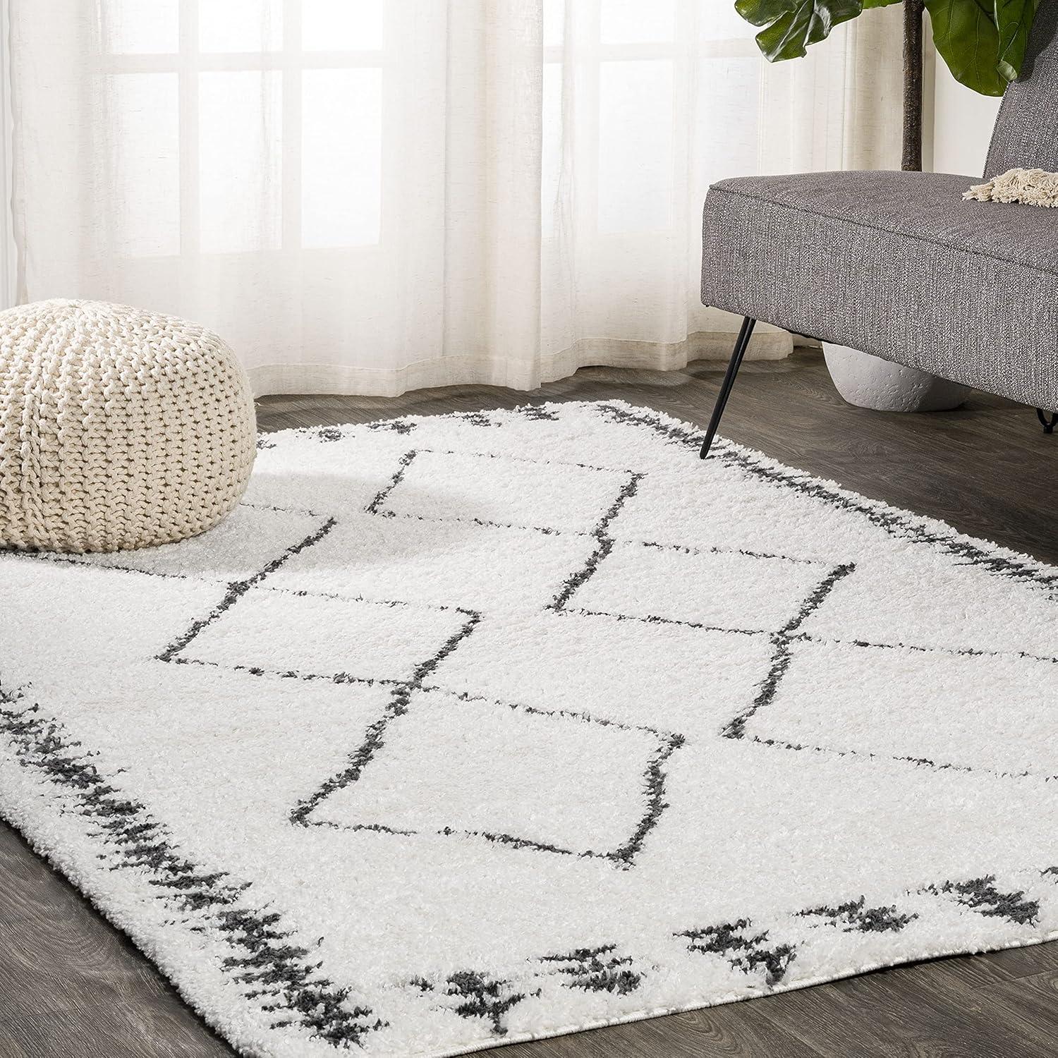 image:imageJONATHAN Y Calvia Moroccan Diamond Shag WhiteGray Runner Rug 2x8 Bohemian Contemporary EasyCleaning for Living Room Bedroom Kitchen Pet Friendly NonShedding MOH404A2879 x 10 Rectangular