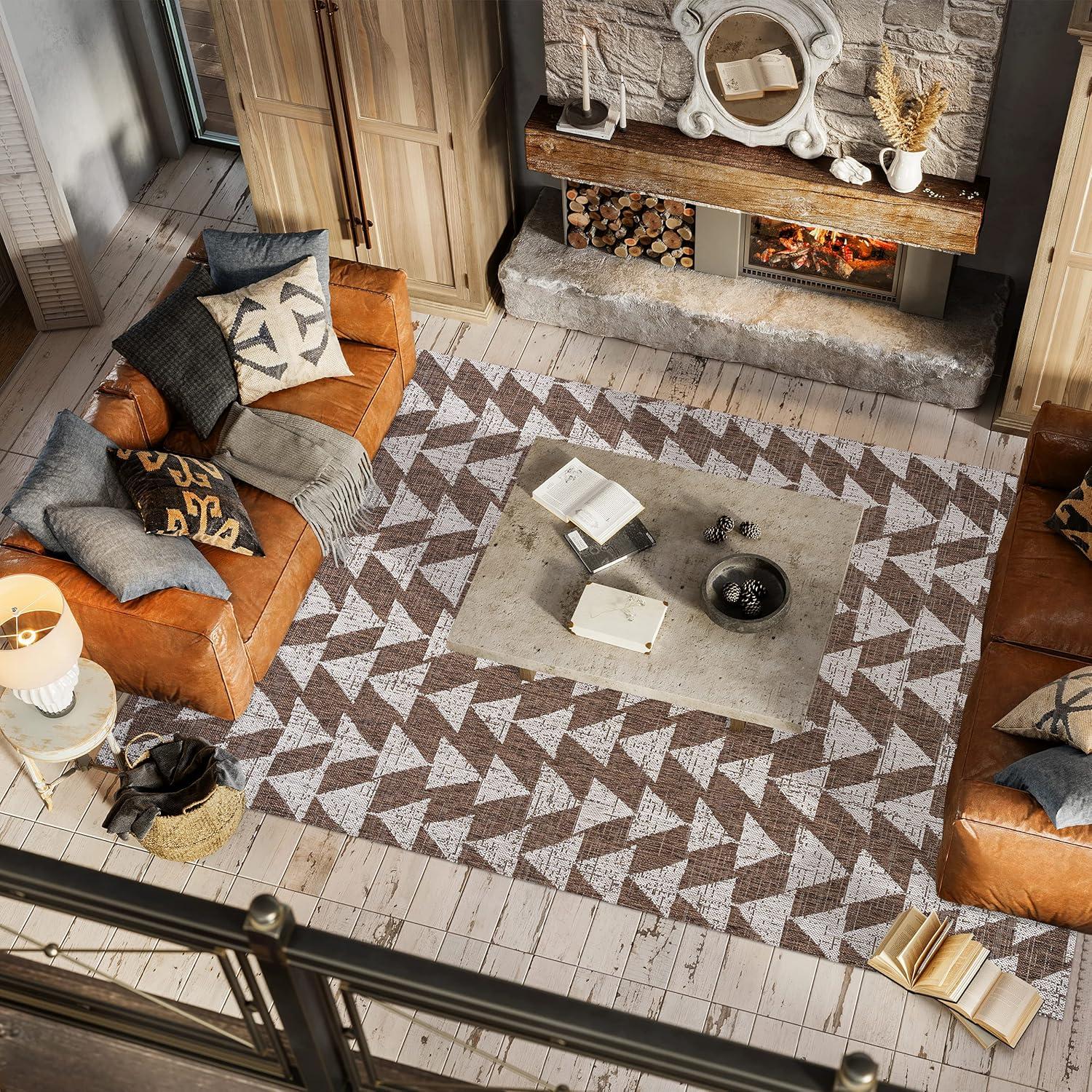 image:imageJONATHAN Y Tribal Geometric Indoor Outdoor Area Rug 5X8 BrownBeige Andratx Modern for Backyard Patio Porch EasyCleaning High Traffic PetFriendly NonShedding SMB126A5BrownBeige