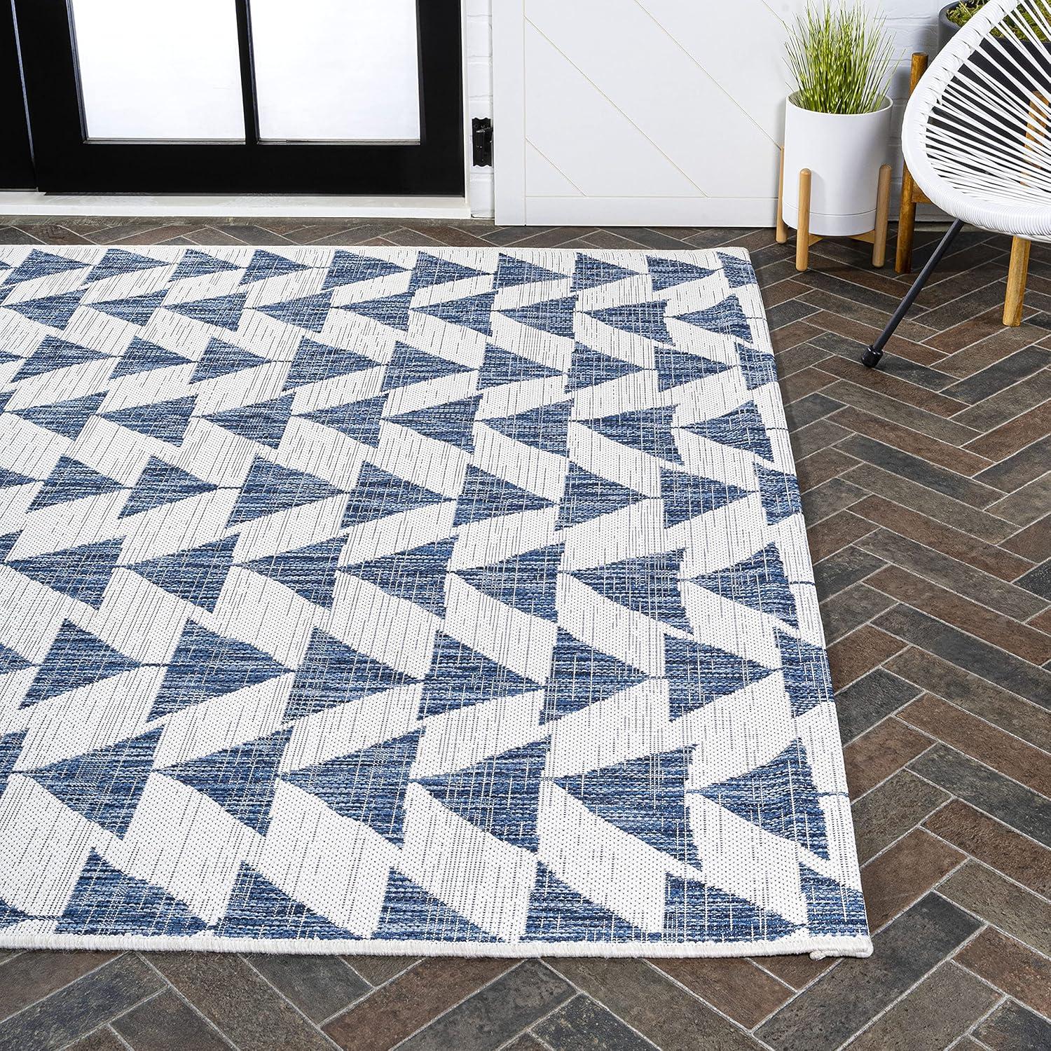 image:imageJONATHAN Y Tribal Geometric Indoor Outdoor Area Rug 5X8 BrownBeige Andratx Modern for Backyard Patio Porch EasyCleaning High Traffic PetFriendly NonShedding SMB126A5IvoryBlue