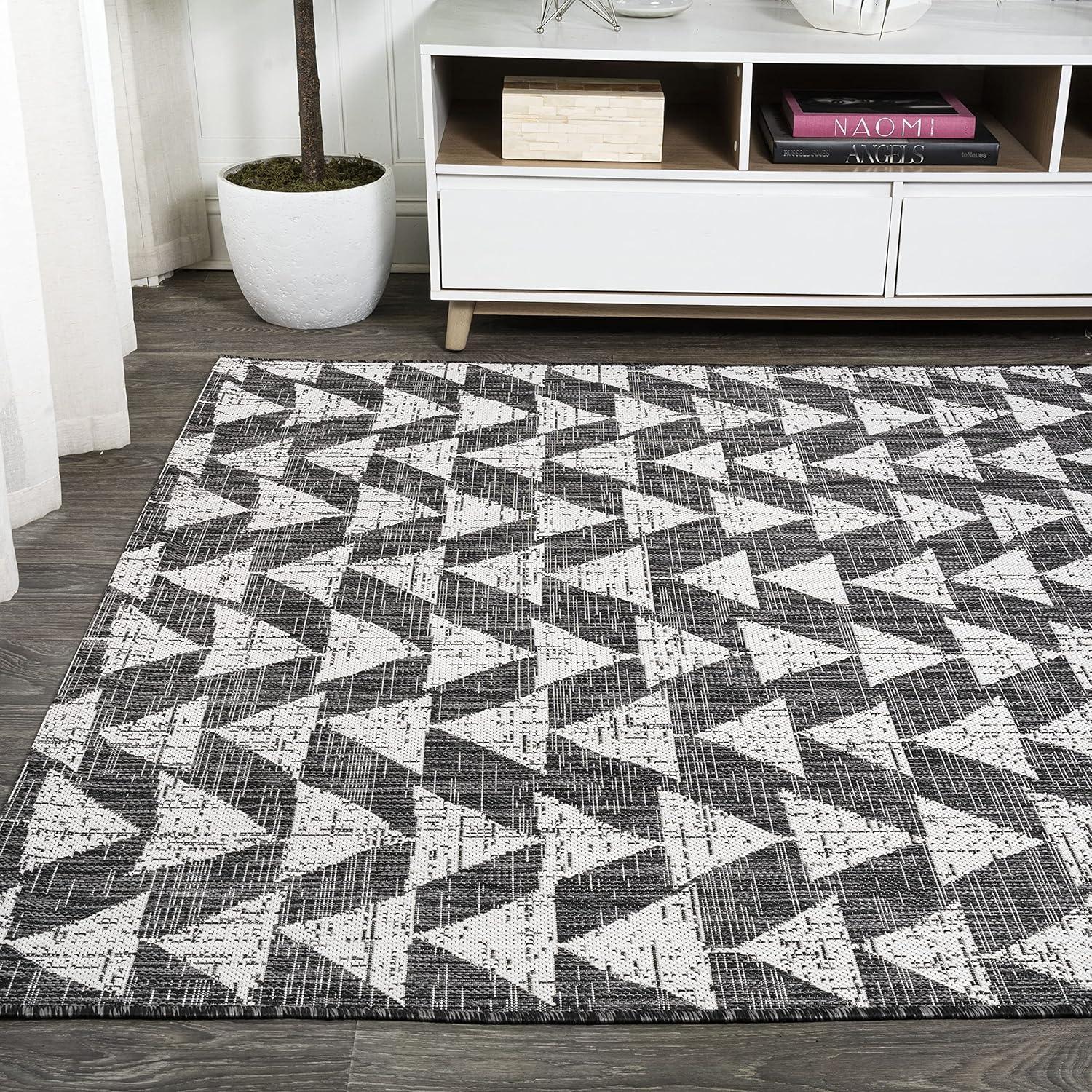 image:imageJONATHAN Y Tribal Geometric Indoor Outdoor Area Rug 5X8 BrownBeige Andratx Modern for Backyard Patio Porch EasyCleaning High Traffic PetFriendly NonShedding SMB126A5BlackIvory