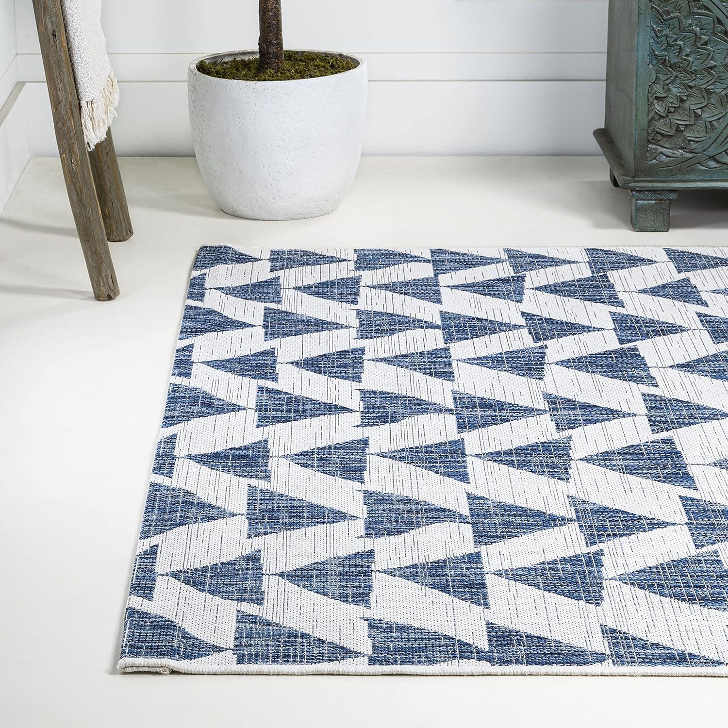 image:imageJONATHAN Y Tribal Geometric Indoor Outdoor Area Rug 5X8 BrownBeige Andratx Modern for Backyard Patio Porch EasyCleaning High Traffic PetFriendly NonShedding SMB126A5IvoryBlue