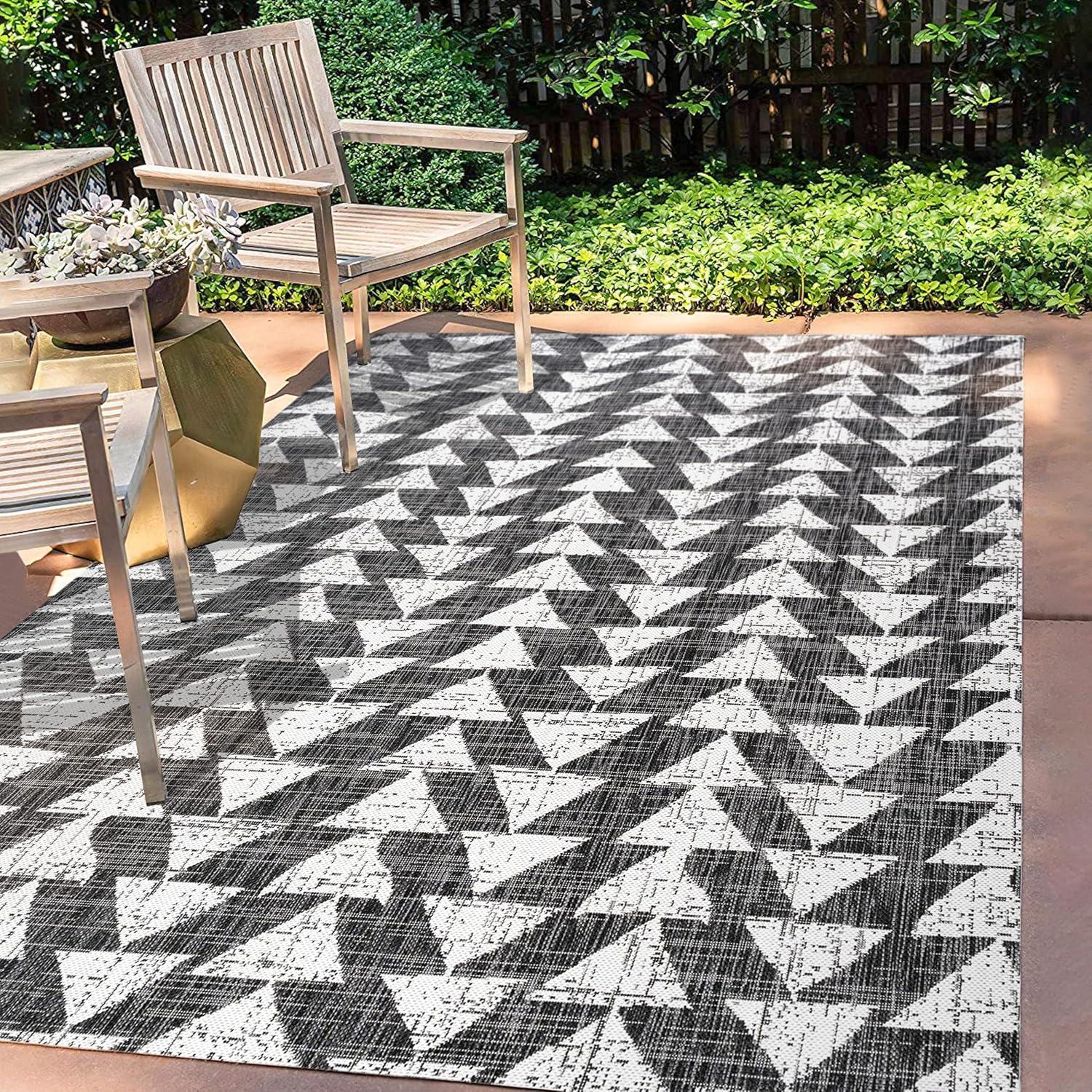 image:imageJONATHAN Y Tribal Geometric Indoor Outdoor Area Rug 5X8 BrownBeige Andratx Modern for Backyard Patio Porch EasyCleaning High Traffic PetFriendly NonShedding SMB126A5BlackIvory