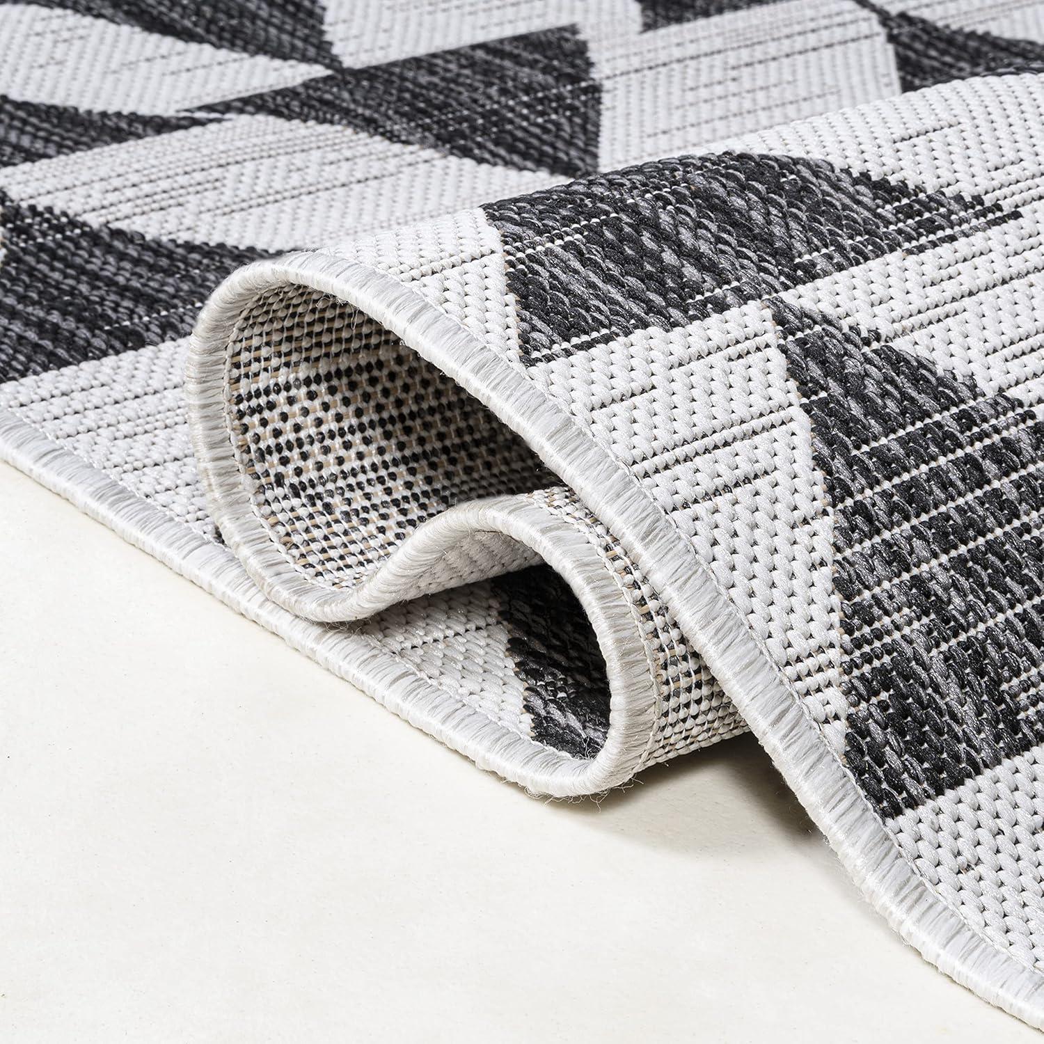 image:imageJONATHAN Y Tribal Geometric Indoor Outdoor Area Rug 5X8 BrownBeige Andratx Modern for Backyard Patio Porch EasyCleaning High Traffic PetFriendly NonShedding SMB126A5IvoryBlack