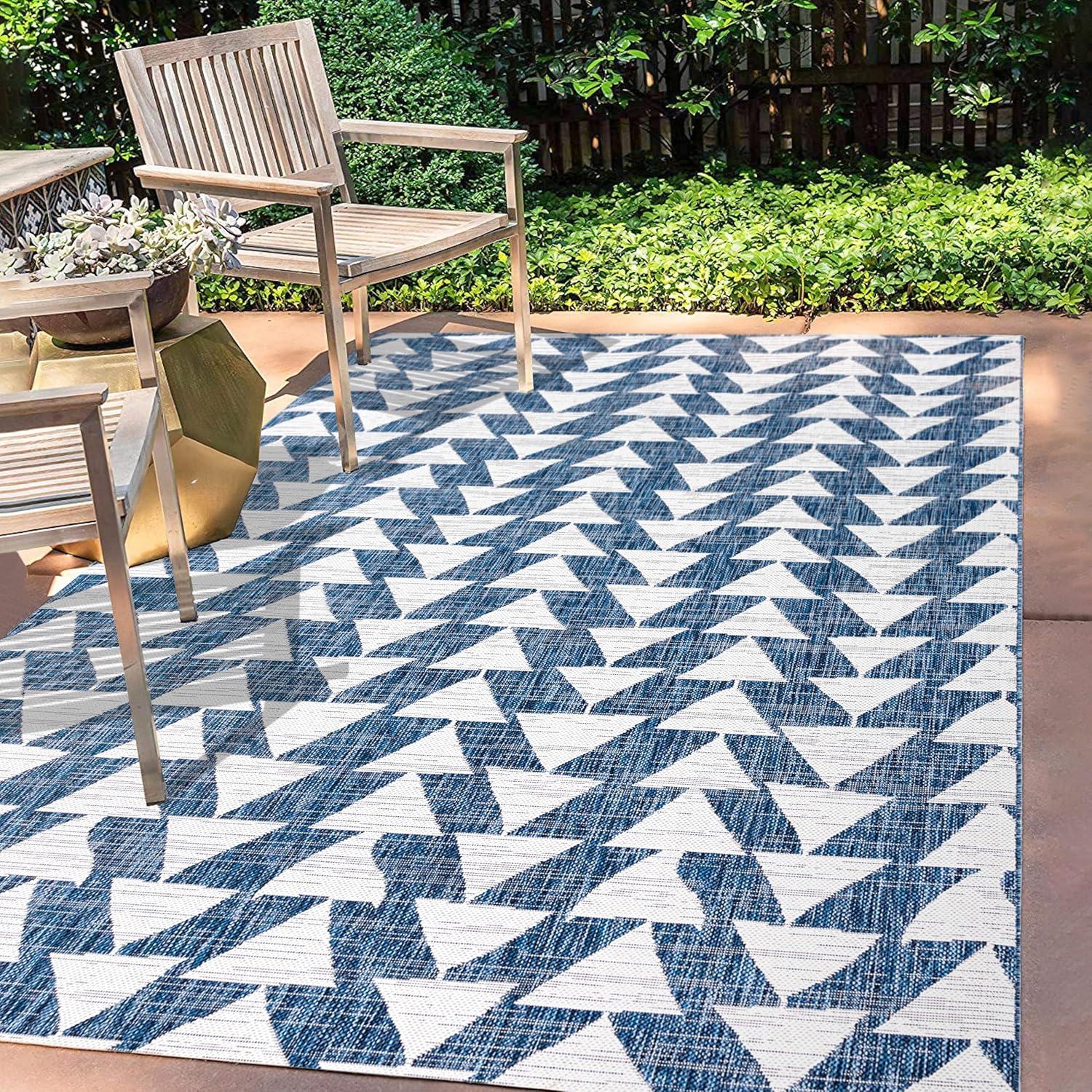 image:imageJONATHAN Y Tribal Geometric Indoor Outdoor Area Rug 5X8 BrownBeige Andratx Modern for Backyard Patio Porch EasyCleaning High Traffic PetFriendly NonShedding SMB126A5BlueIvory