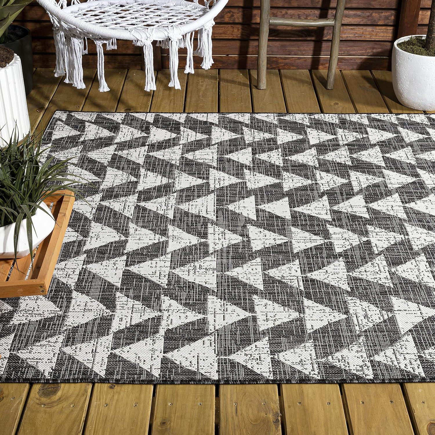 image:imageJONATHAN Y Tribal Geometric Indoor Outdoor Area Rug 5X8 BrownBeige Andratx Modern for Backyard Patio Porch EasyCleaning High Traffic PetFriendly NonShedding SMB126A5BlackIvory