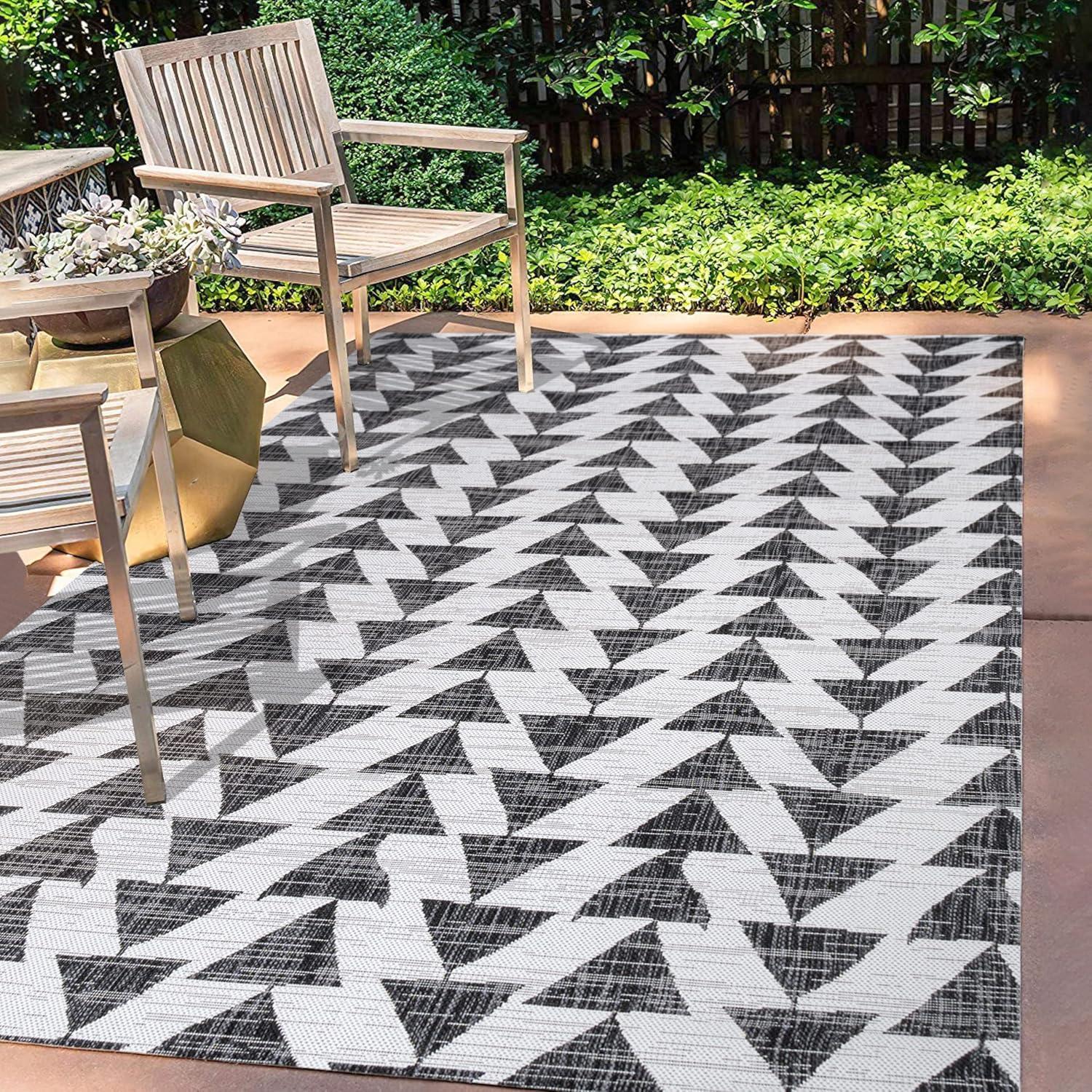 image:imageJONATHAN Y Tribal Geometric Indoor Outdoor Area Rug 5X8 BrownBeige Andratx Modern for Backyard Patio Porch EasyCleaning High Traffic PetFriendly NonShedding SMB126A5IvoryBlack