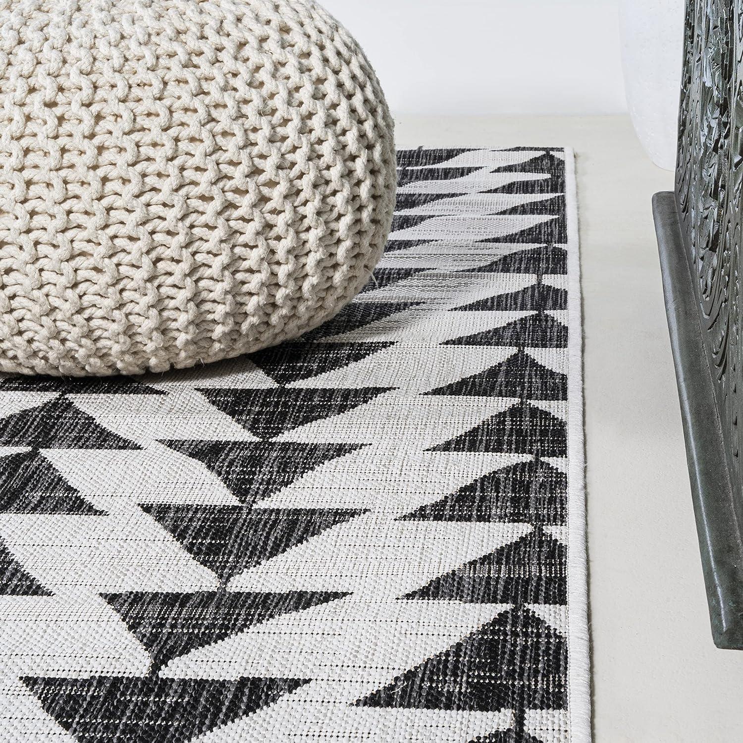 image:imageJONATHAN Y Tribal Geometric Indoor Outdoor Area Rug 5X8 BrownBeige Andratx Modern for Backyard Patio Porch EasyCleaning High Traffic PetFriendly NonShedding SMB126A5IvoryBlack