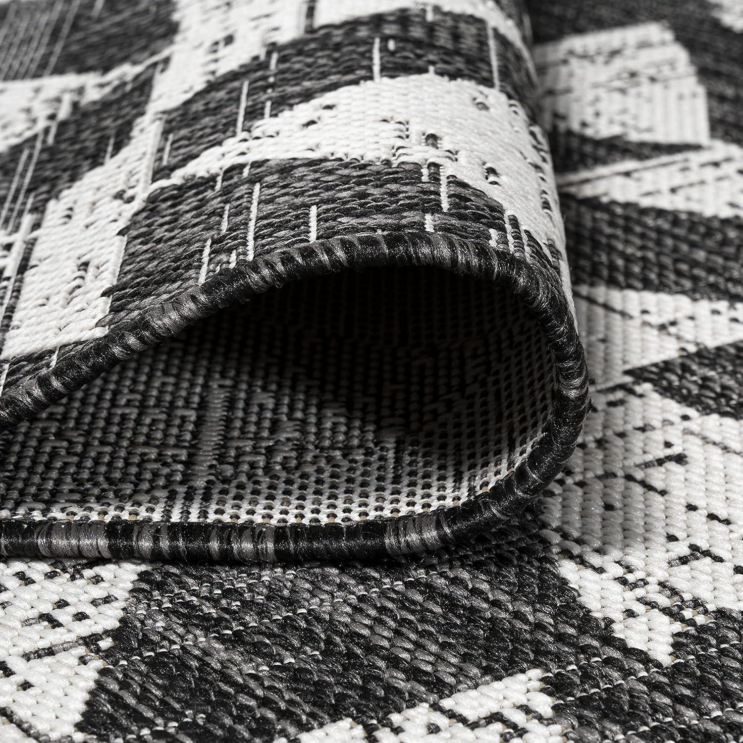 image:imageJONATHAN Y Tribal Geometric Indoor Outdoor Area Rug 5X8 BrownBeige Andratx Modern for Backyard Patio Porch EasyCleaning High Traffic PetFriendly NonShedding SMB126A5BlackIvory