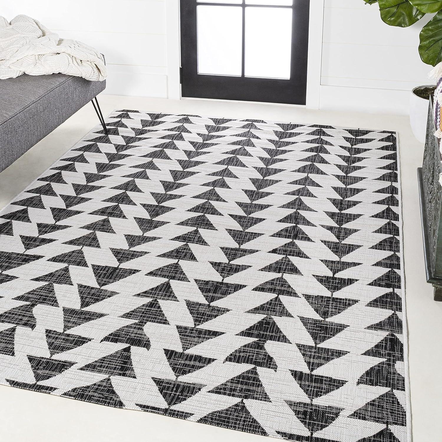 image:imageJONATHAN Y Tribal Geometric Indoor Outdoor Area Rug 5X8 BrownBeige Andratx Modern for Backyard Patio Porch EasyCleaning High Traffic PetFriendly NonShedding SMB126A5IvoryBlack