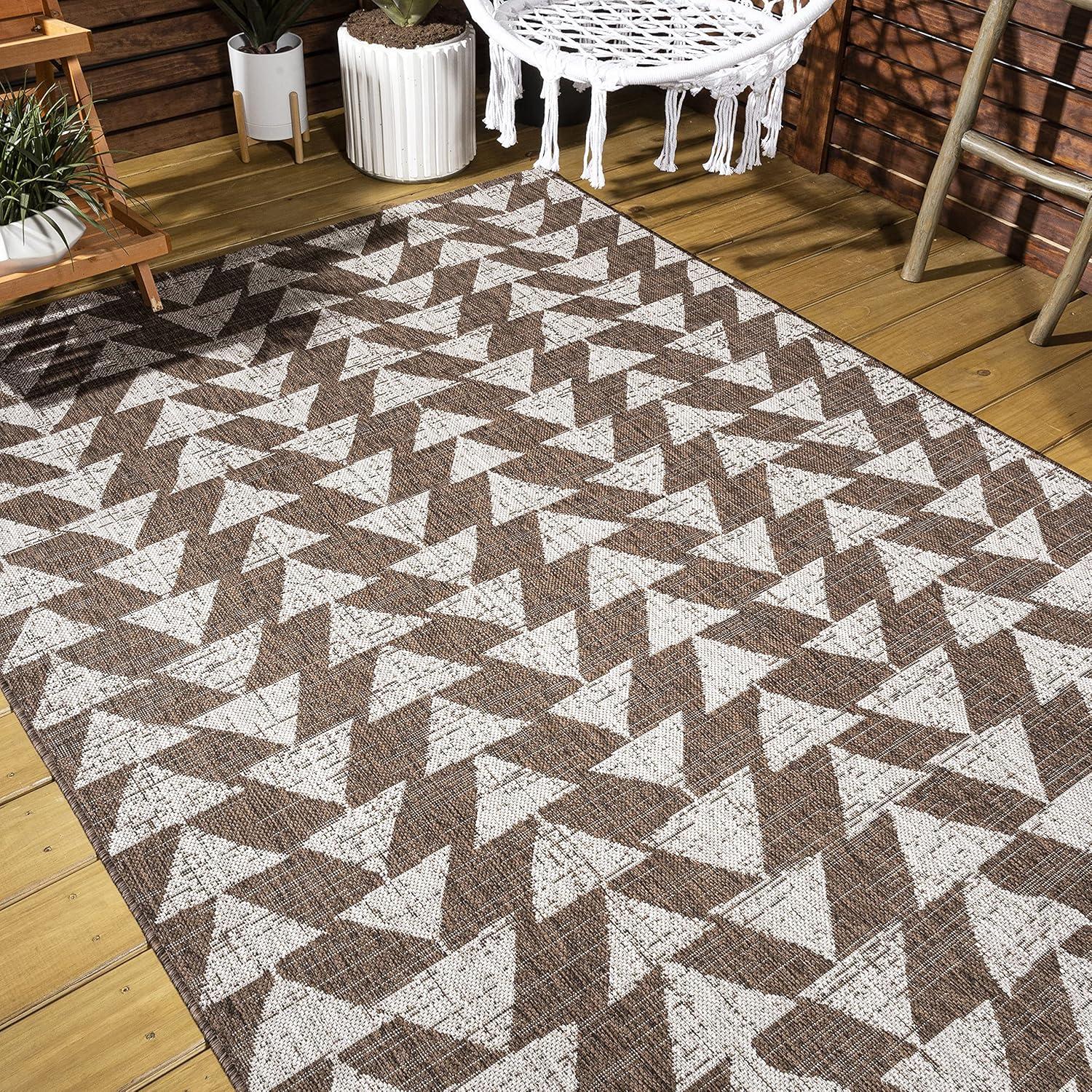 image:imageJONATHAN Y Tribal Geometric Indoor Outdoor Area Rug 5X8 BrownBeige Andratx Modern for Backyard Patio Porch EasyCleaning High Traffic PetFriendly NonShedding SMB126A5BrownBeige