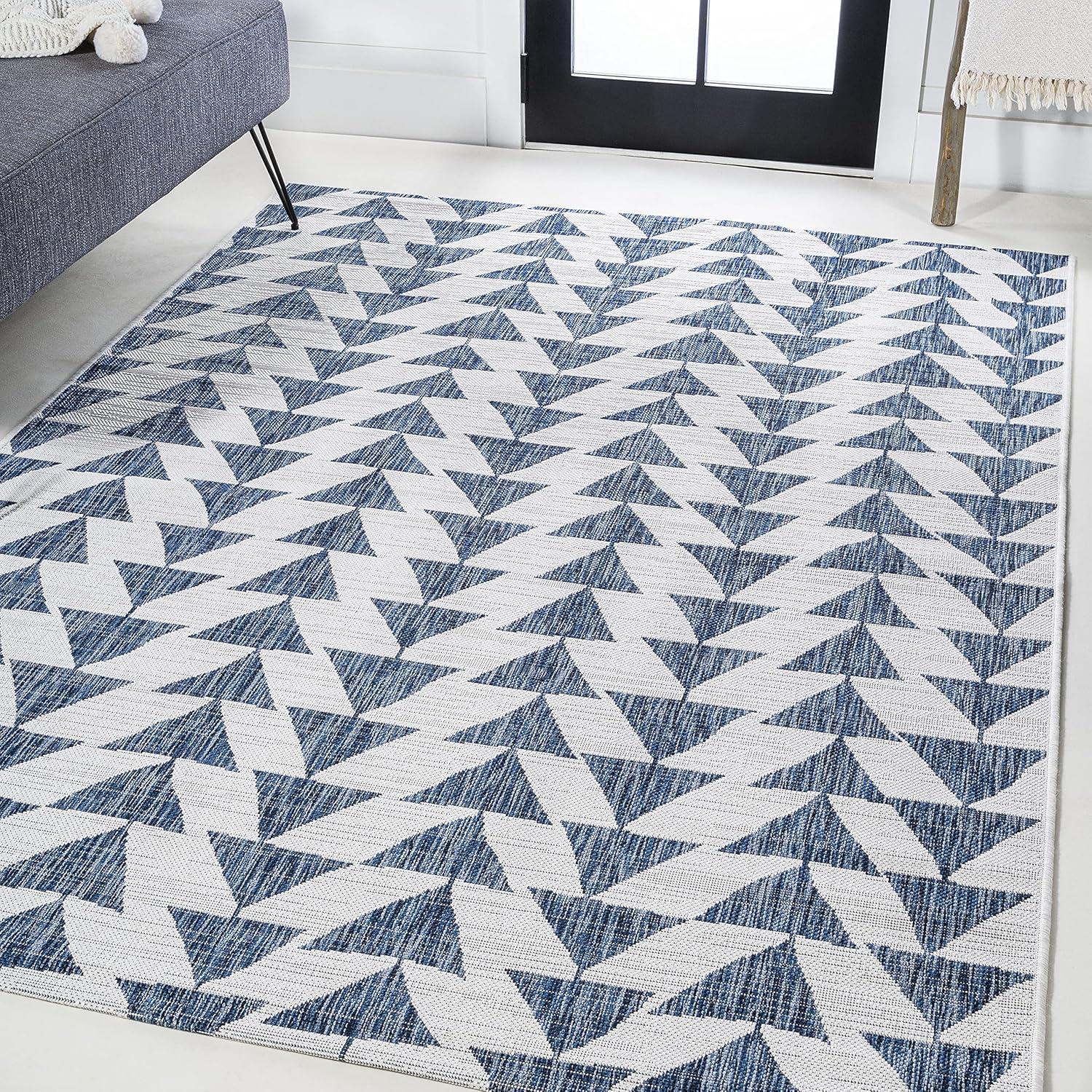 image:imageJONATHAN Y Tribal Geometric Indoor Outdoor Area Rug 5X8 BrownBeige Andratx Modern for Backyard Patio Porch EasyCleaning High Traffic PetFriendly NonShedding SMB126A5IvoryBlue
