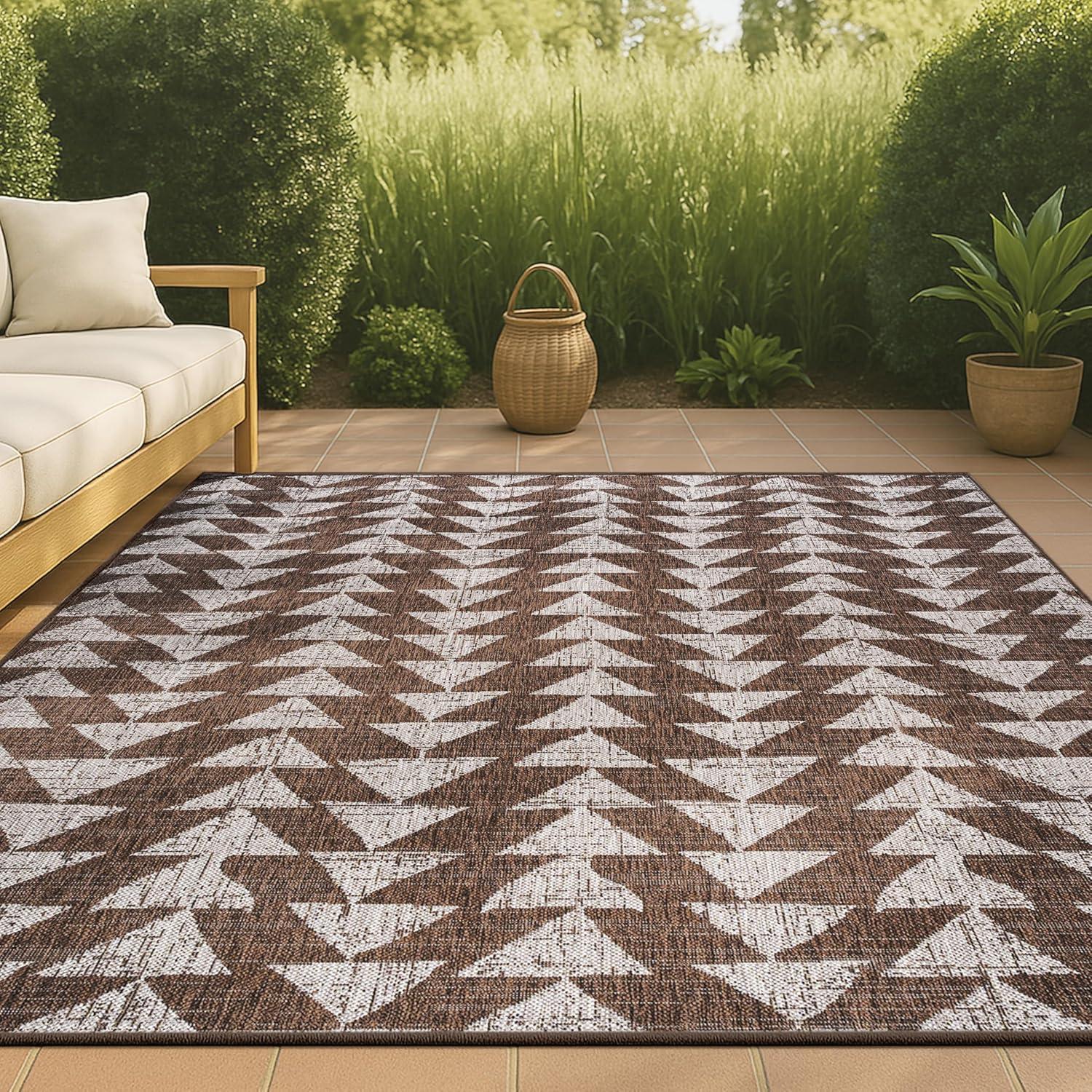 image:imageJONATHAN Y Tribal Geometric Indoor Outdoor Area Rug 5X8 BrownBeige Andratx Modern for Backyard Patio Porch EasyCleaning High Traffic PetFriendly NonShedding SMB126A5BrownBeige