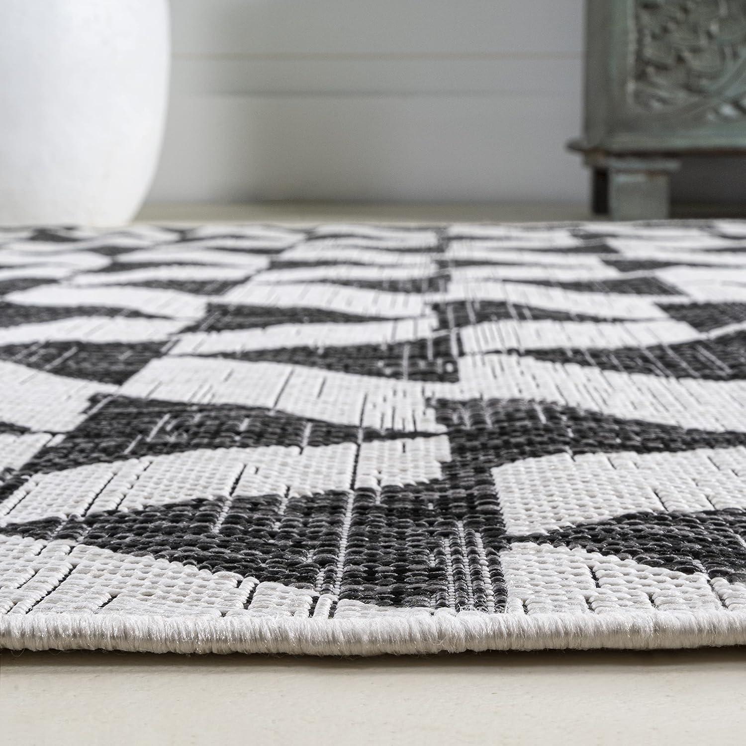 image:imageJONATHAN Y Tribal Geometric Indoor Outdoor Area Rug 5X8 BrownBeige Andratx Modern for Backyard Patio Porch EasyCleaning High Traffic PetFriendly NonShedding SMB126A5IvoryBlack