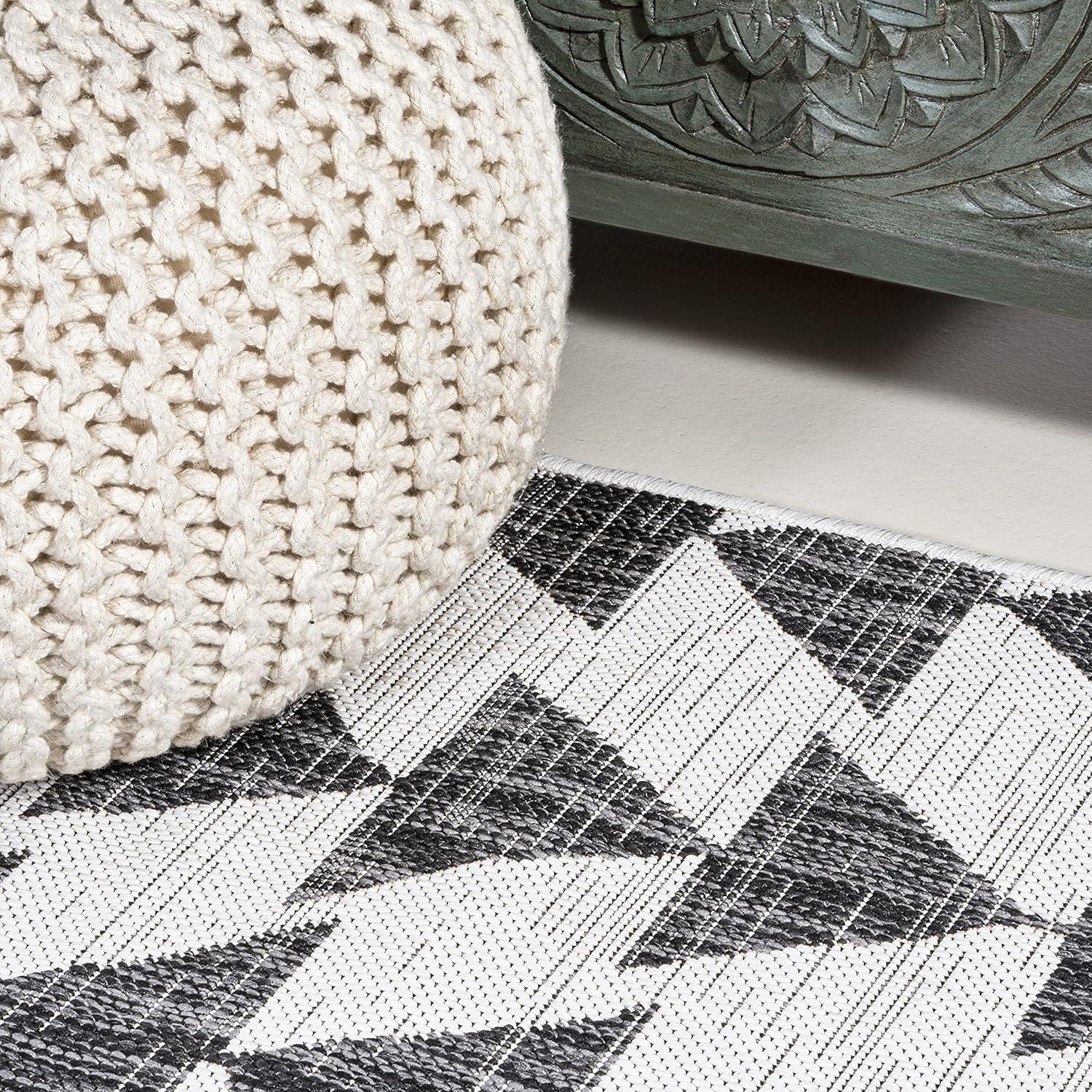 image:imageJONATHAN Y Tribal Geometric Indoor Outdoor Area Rug 5X8 BrownBeige Andratx Modern for Backyard Patio Porch EasyCleaning High Traffic PetFriendly NonShedding SMB126A5IvoryBlack