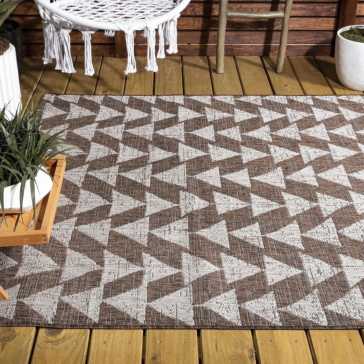 image:imageJONATHAN Y Tribal Geometric Indoor Outdoor Area Rug 5X8 BrownBeige Andratx Modern for Backyard Patio Porch EasyCleaning High Traffic PetFriendly NonShedding SMB126A5BrownBeige