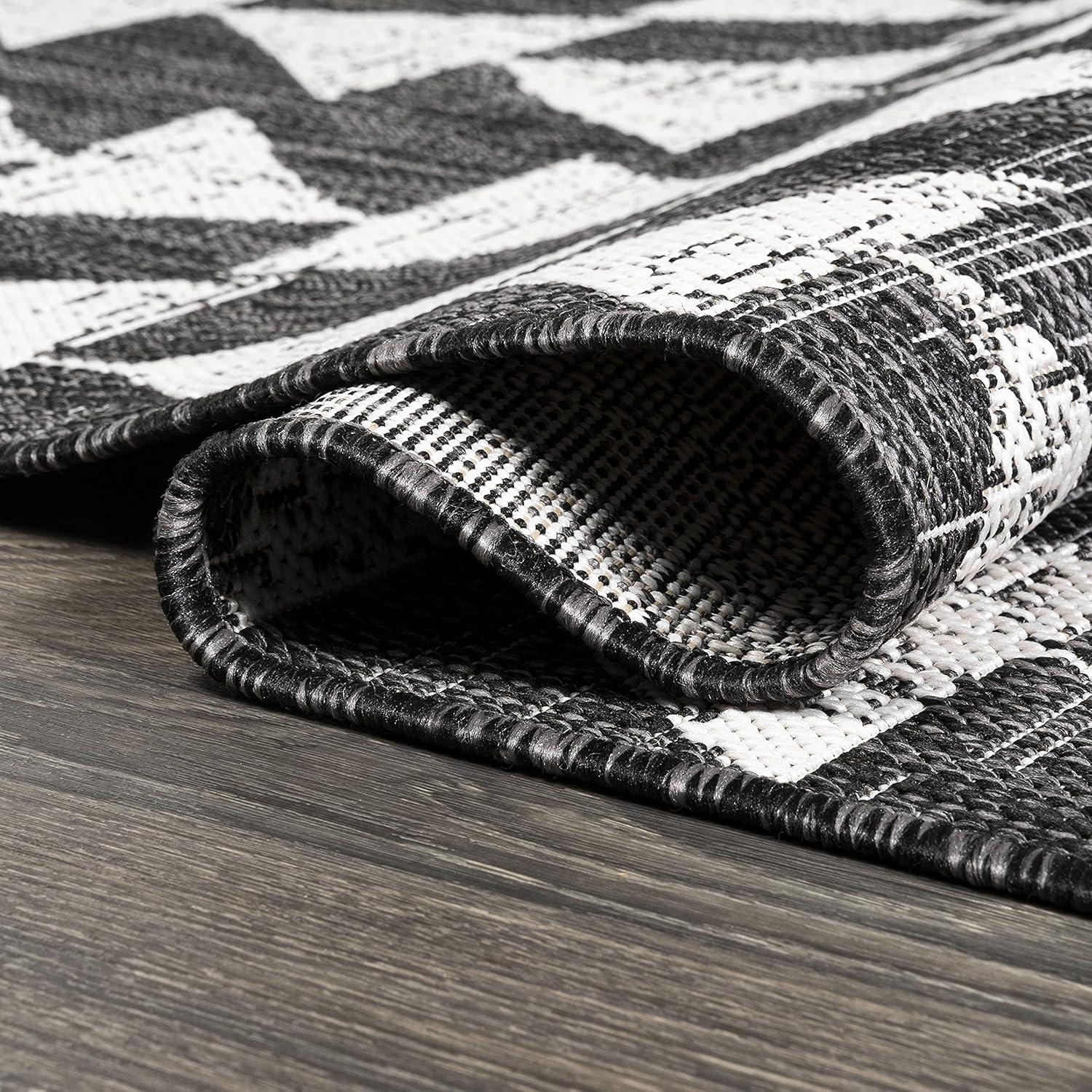 image:imageJONATHAN Y Tribal Geometric Indoor Outdoor Area Rug 5X8 BrownBeige Andratx Modern for Backyard Patio Porch EasyCleaning High Traffic PetFriendly NonShedding SMB126A5BlackIvory