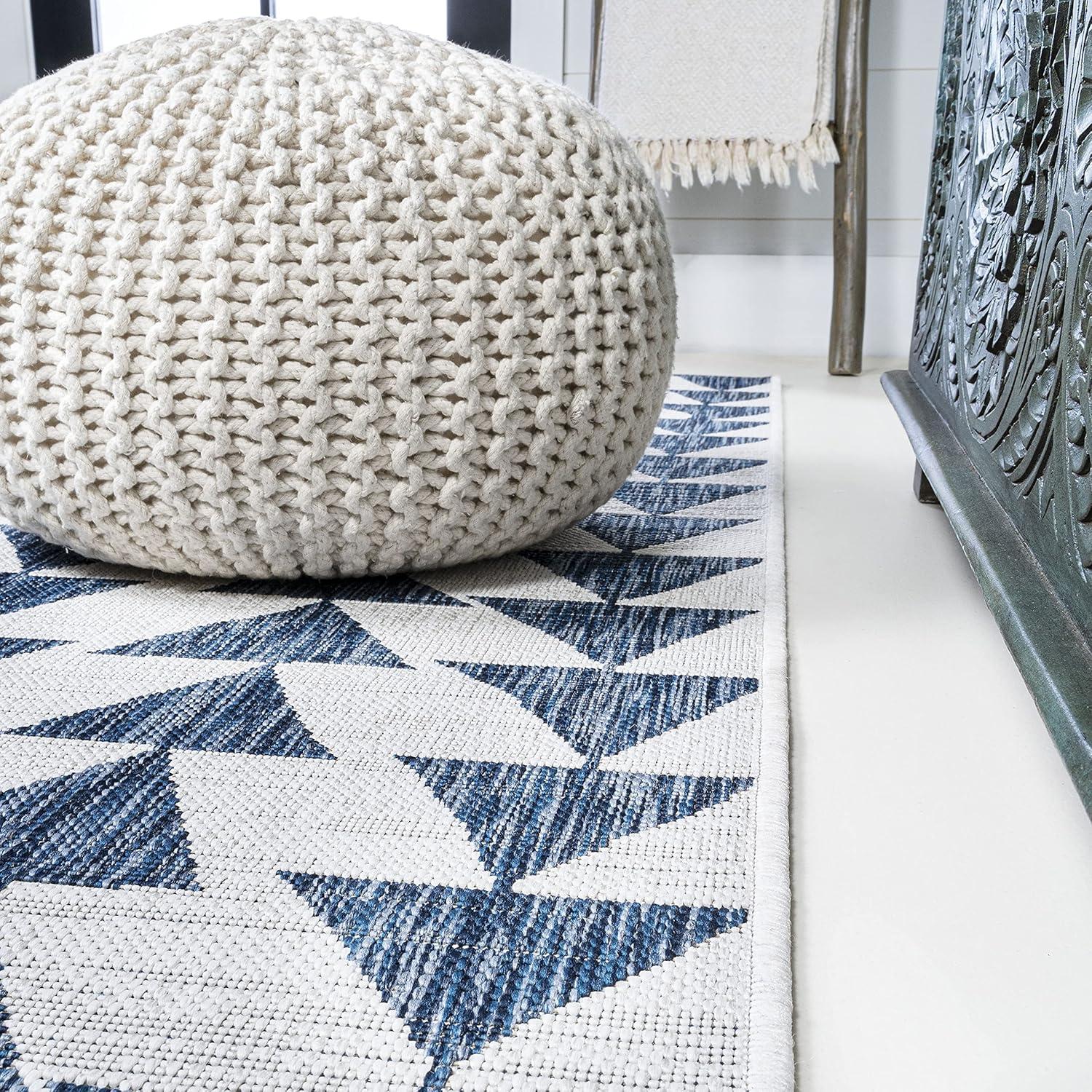 image:imageJONATHAN Y Tribal Geometric Indoor Outdoor Area Rug 5X8 BrownBeige Andratx Modern for Backyard Patio Porch EasyCleaning High Traffic PetFriendly NonShedding SMB126A5IvoryBlue