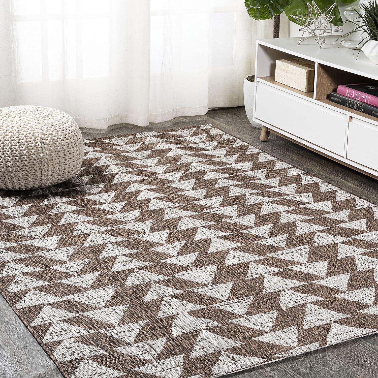 image:imageJONATHAN Y Tribal Geometric Indoor Outdoor Area Rug 5X8 BrownBeige Andratx Modern for Backyard Patio Porch EasyCleaning High Traffic PetFriendly NonShedding SMB126A5BrownBeige
