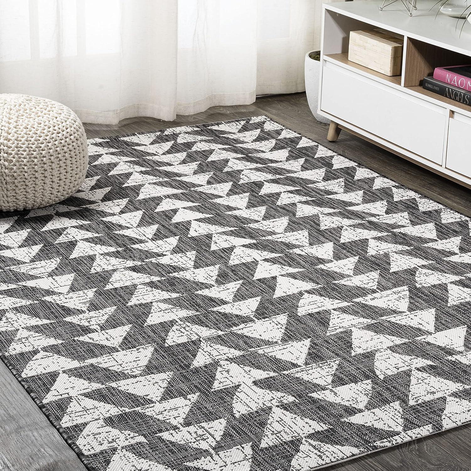 image:imageJONATHAN Y Tribal Geometric Indoor Outdoor Area Rug 5X8 BrownBeige Andratx Modern for Backyard Patio Porch EasyCleaning High Traffic PetFriendly NonShedding SMB126A5BlackIvory