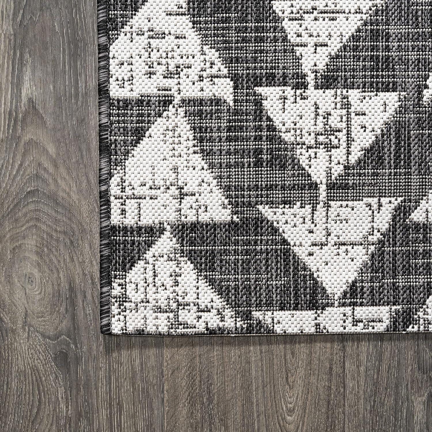 image:imageJONATHAN Y Tribal Geometric Indoor Outdoor Area Rug 5X8 BrownBeige Andratx Modern for Backyard Patio Porch EasyCleaning High Traffic PetFriendly NonShedding SMB126A5BlackIvory