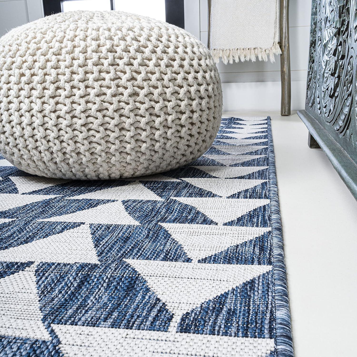 image:imageJONATHAN Y Tribal Geometric Indoor Outdoor Area Rug 5X8 BrownBeige Andratx Modern for Backyard Patio Porch EasyCleaning High Traffic PetFriendly NonShedding SMB126A5BlueIvory